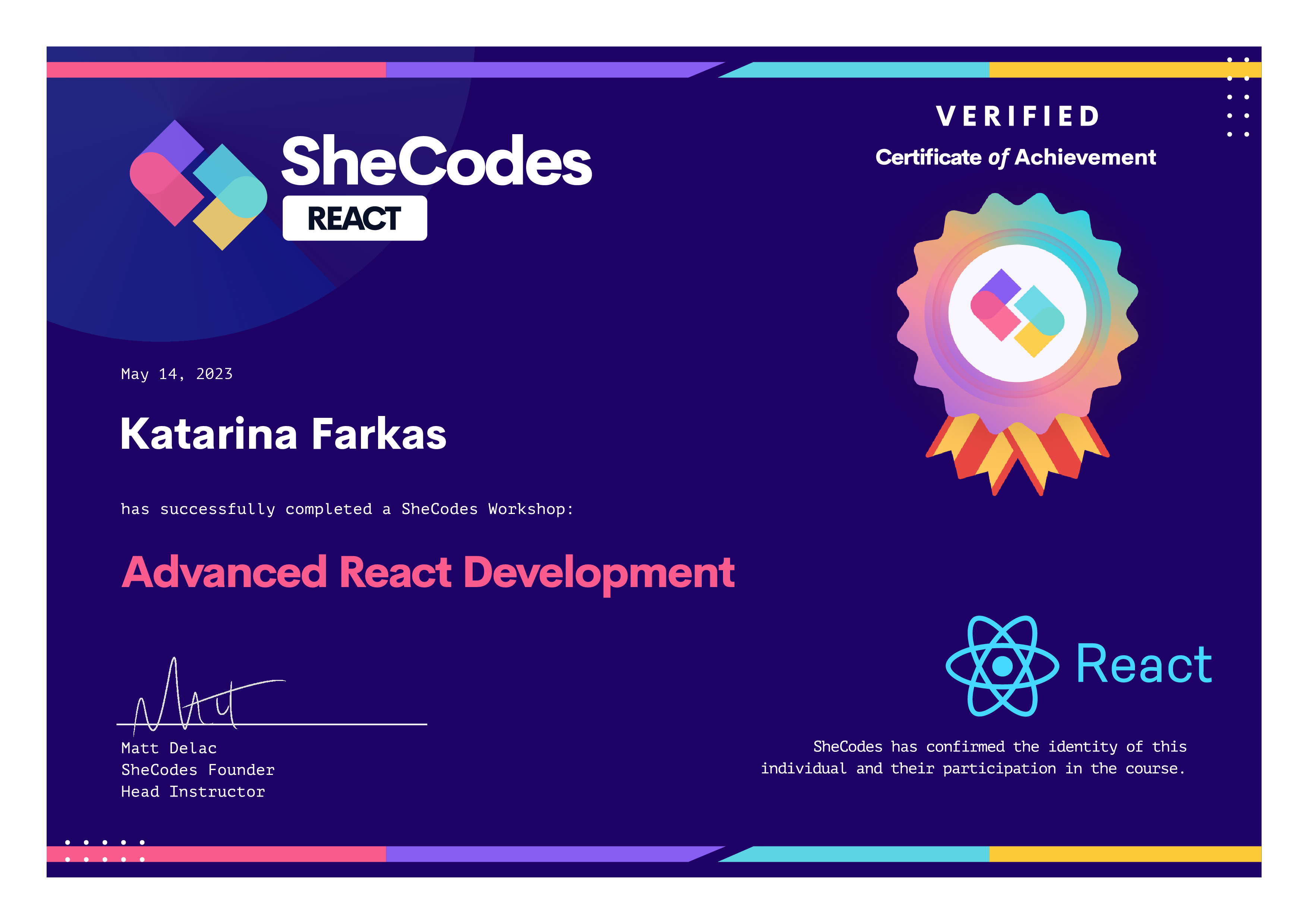 SheCodes Advanced REACT certificate